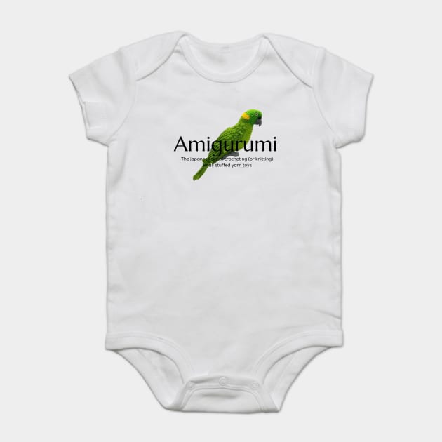 Amigurumi with Parrot and black lettering Baby Bodysuit by Desert Hippie Designs